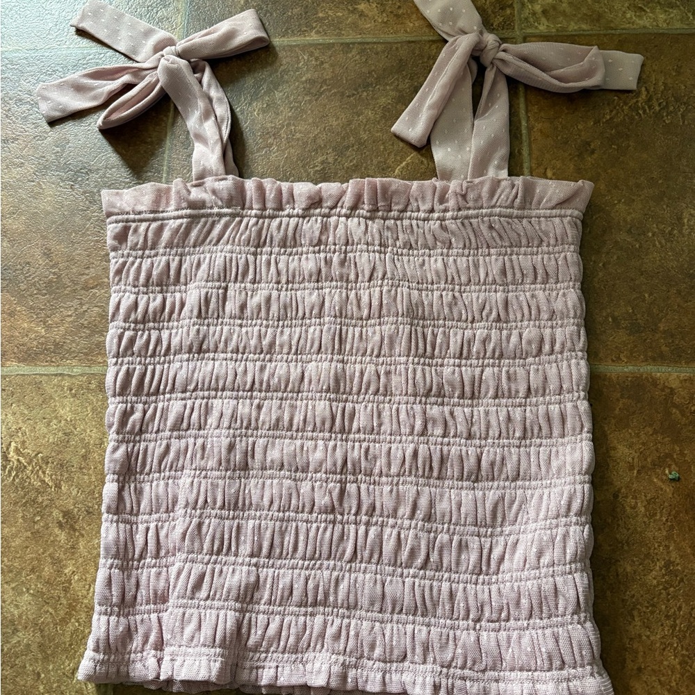 Anthropologie Pink Smocked Camisole with Tie Front